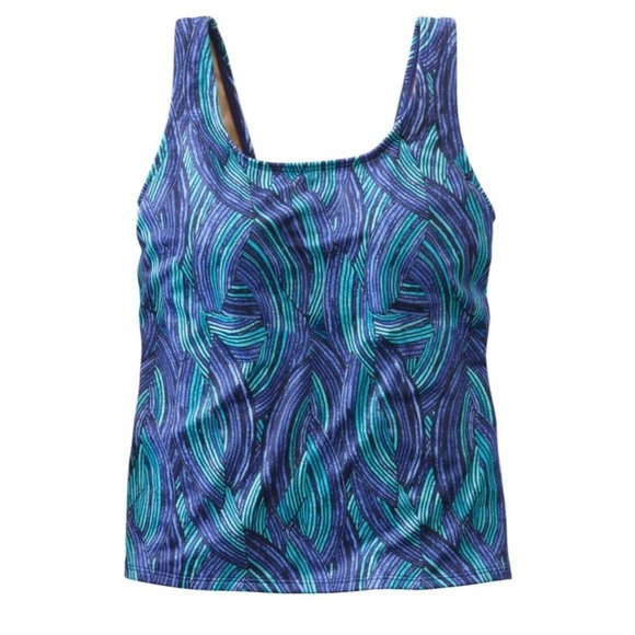L.L. Bean Sport Purple Blue Patterned Tankini Top Plus 16 Swimwear Swimsuit Pool - Picture 1 of 6